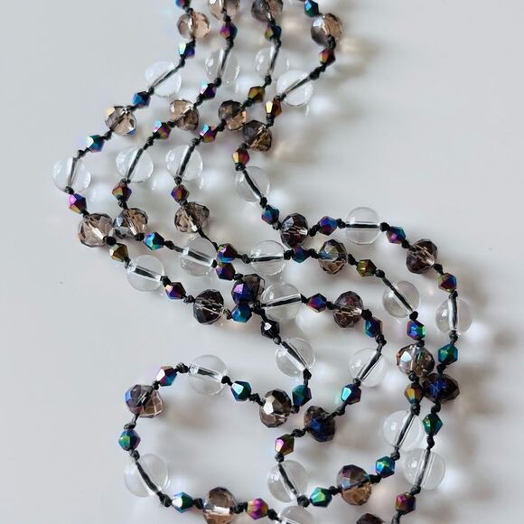 Vintage Aurora Borealis Crystal Hand Knotted Necklace - Picture 4 of 5
